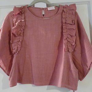 PINK LILY - Ruffled Crop Top, Mauve, XS Size